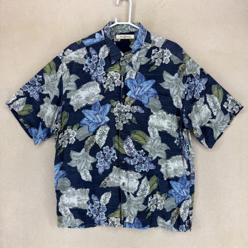 Tommy Bahama Mens XL Short Sleeve Button Down Shirt Floral Print Blue Green